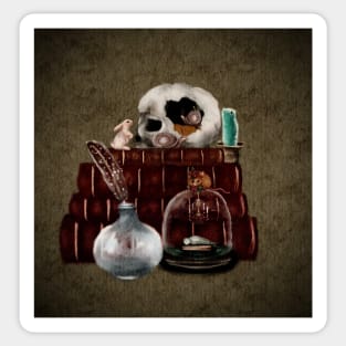 Dark Academia Aesthetic Skull  Apothecary white rabbit , calligraphy bottles Watercolor Painting Sticker